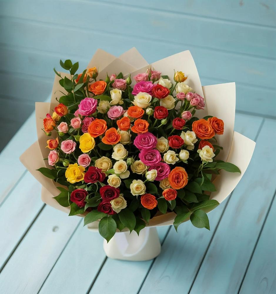 Букет Микс из разноцветных кустовых роз в Арти