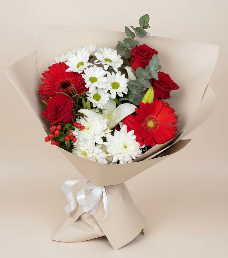 Букет цветов из: Розы, Хризантемы, Герберы и Лилии в Арти