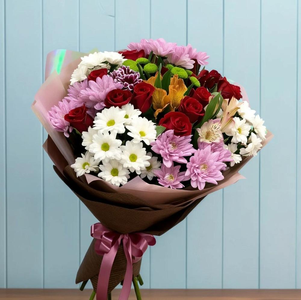 Букет цветов из: Розы, Хризантемы и Альстромерии в Арти