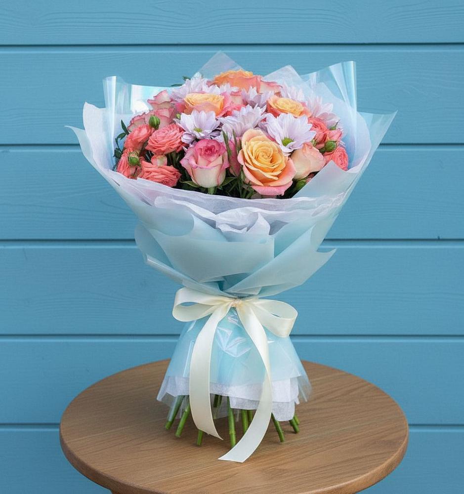 Букет цветов из: Хризантемы и Розы в Арти